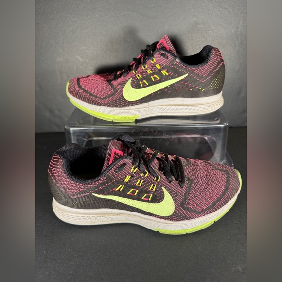 Nike Zoom Structure 18 Athletic Shoes Sneakers Womens Size 8.5  Black Pink Green - Picture 1 of 7